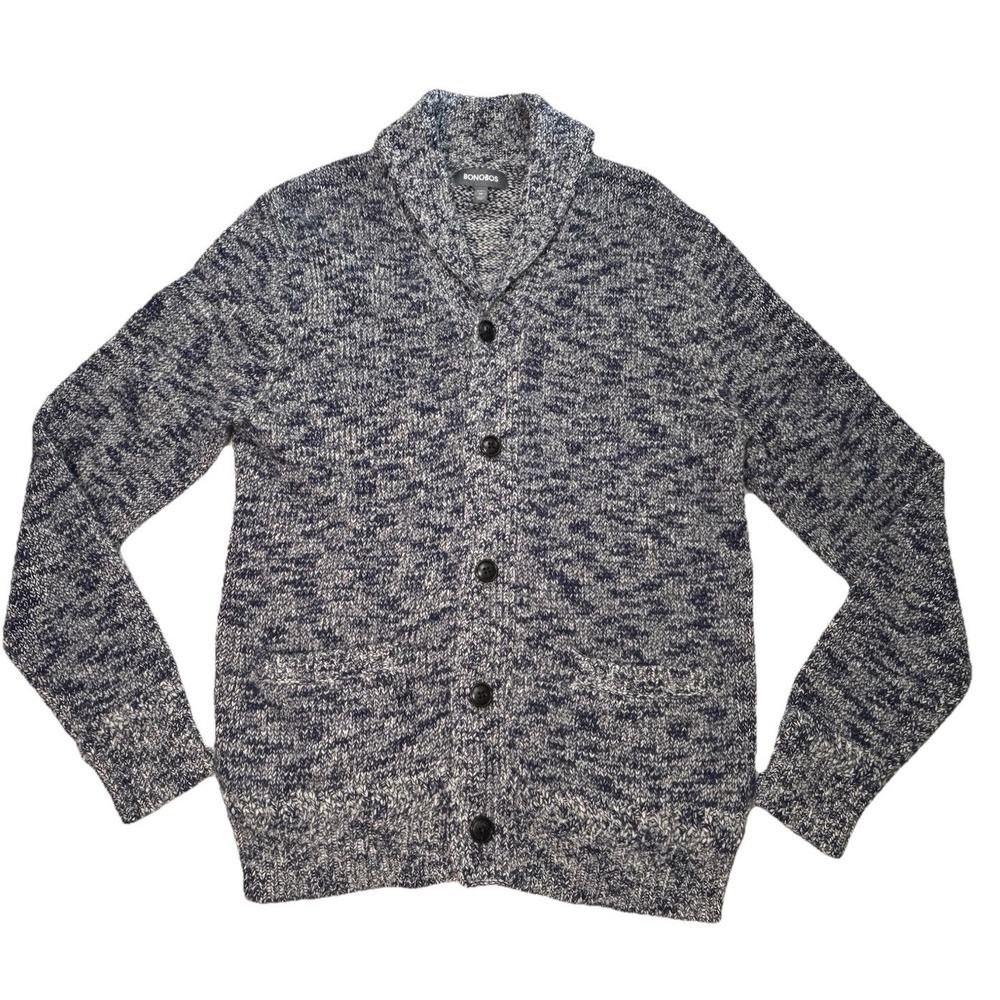 Bonobos Slim Fit Shawl Collar Cardigan Sweater Men's M Blue Gray Wool Blend
